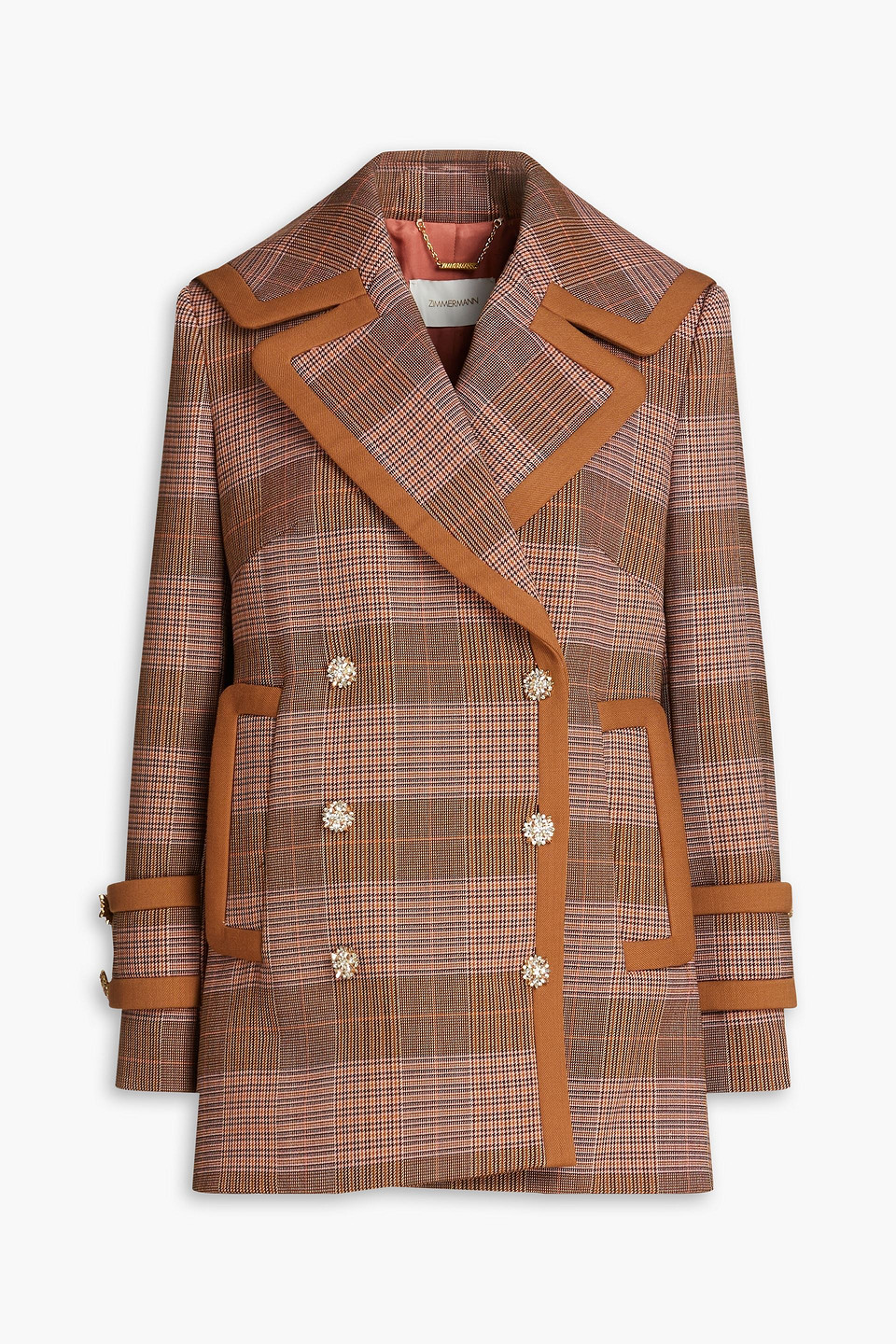 Zimmermann Double-breasted Prince Of Wales Checked Tweed Coat In Antique Rose