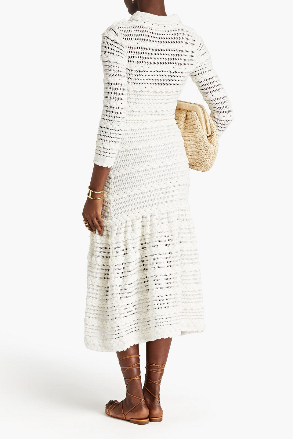 Shop Zimmermann Belted Crocheted Cotton Midi Dress In Ivory