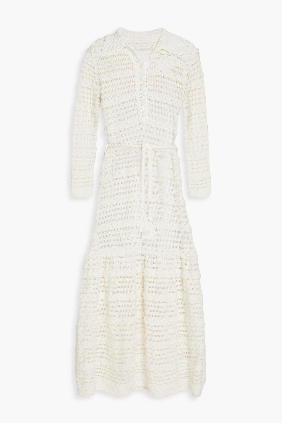 Zimmermann Belted Crocheted Cotton Midi Dress In Ivory