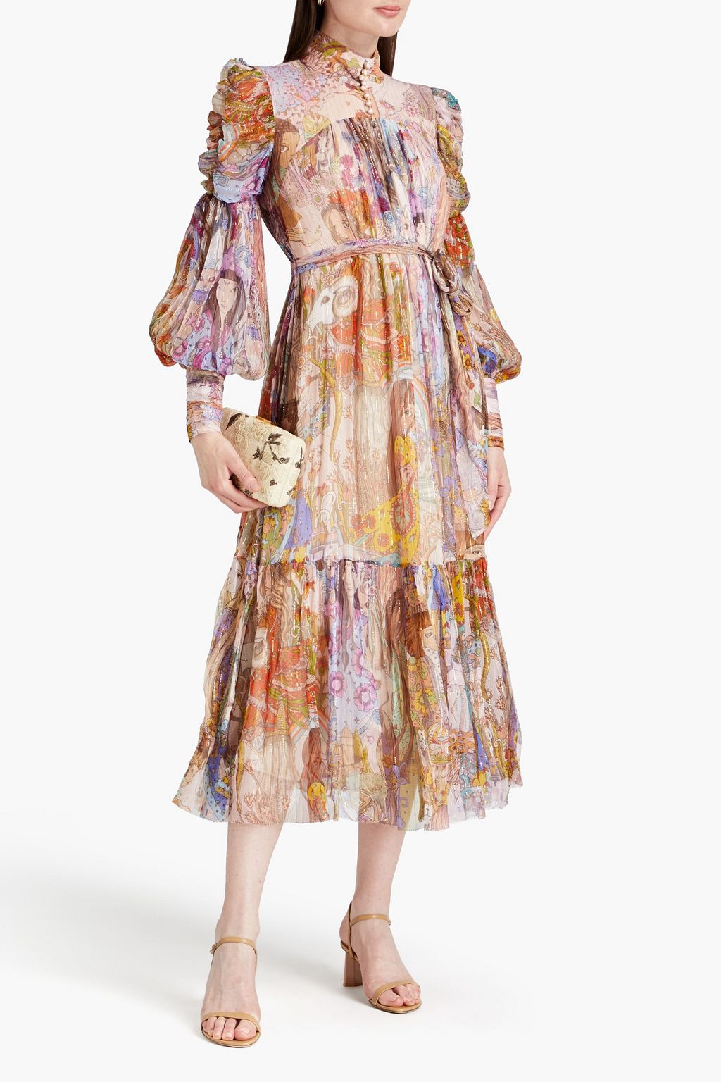 ZIMMERMANN Gathered printed silk-crepon gown