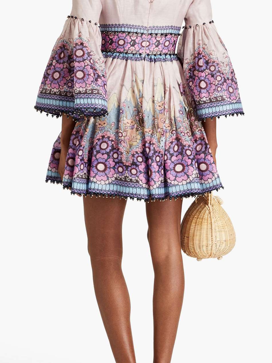 printed linen and silk-blend mini dress