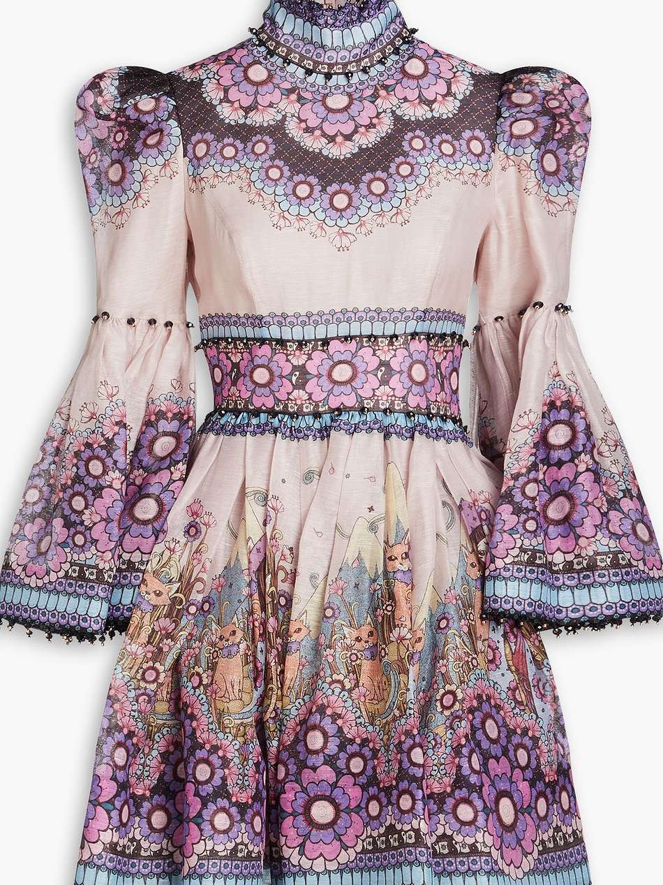 printed linen and silk-blend mini dress