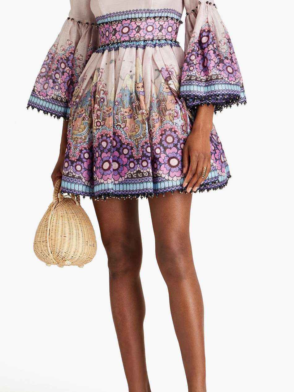 printed linen and silk-blend mini dress