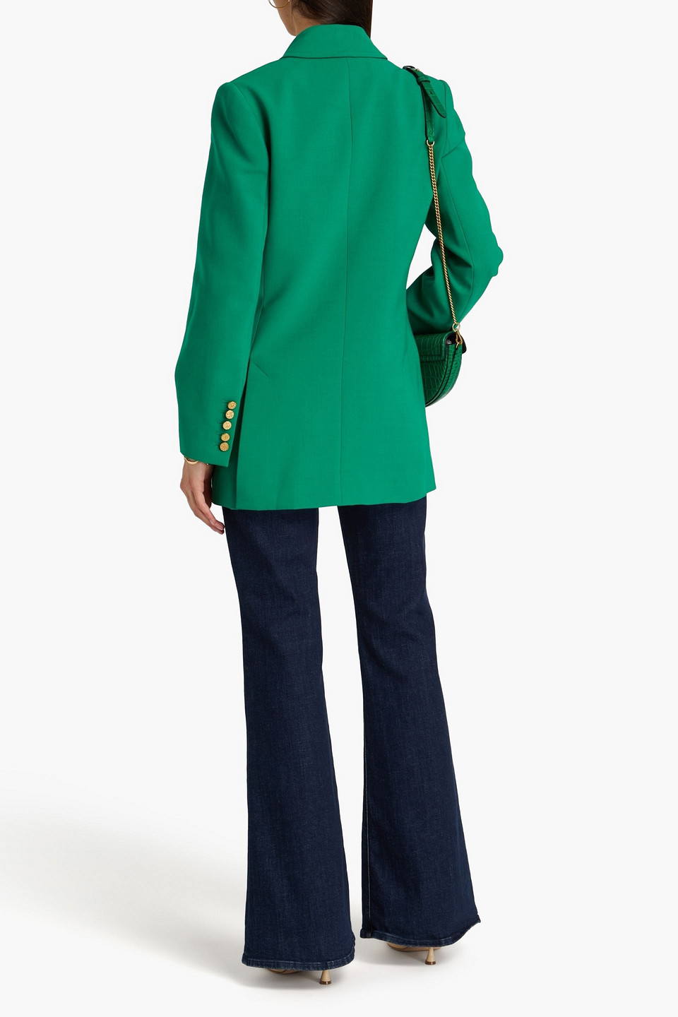 Shop Zimmermann Double-breasted Crepe Blazer In Green