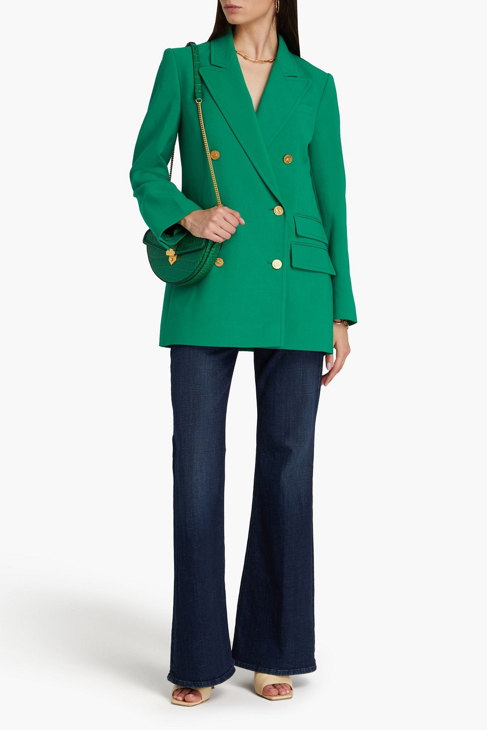 Shop Zimmermann Double-breasted Crepe Blazer In Green