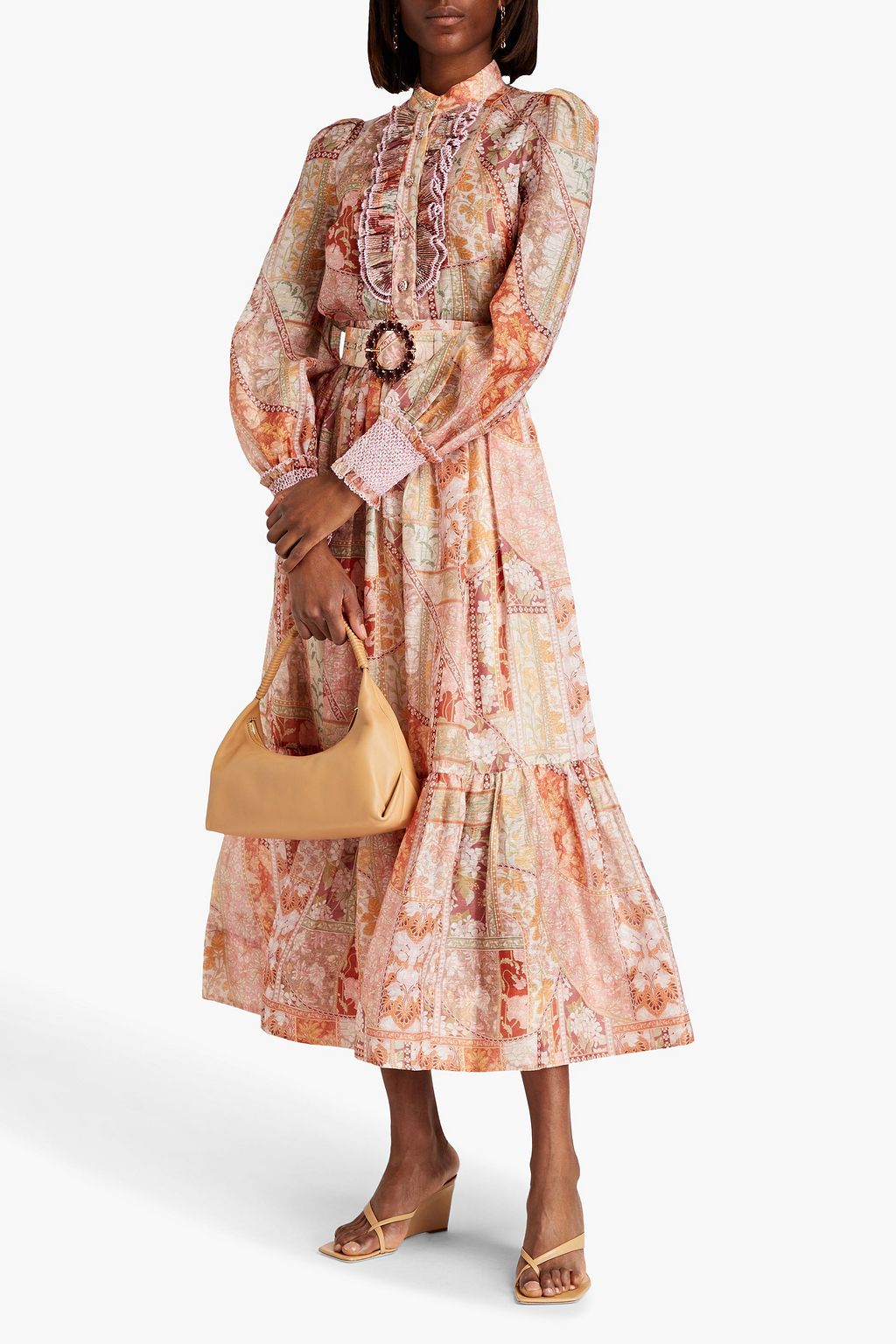 ZIMMERMANN Ruffled floral-print linen and silk-blend organza blouse