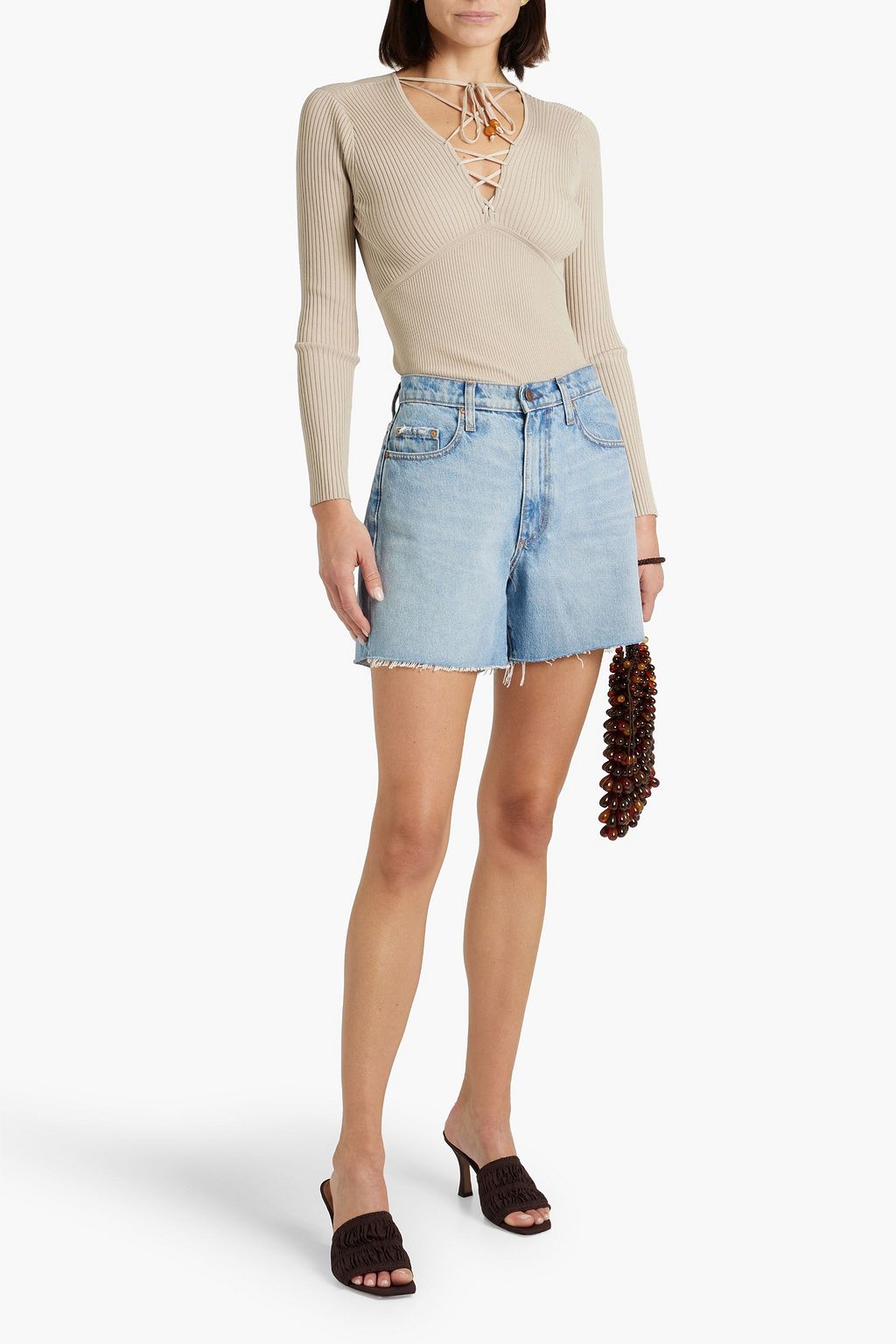 SIMKHAI Lucie lace-up ribbed-knit sweater