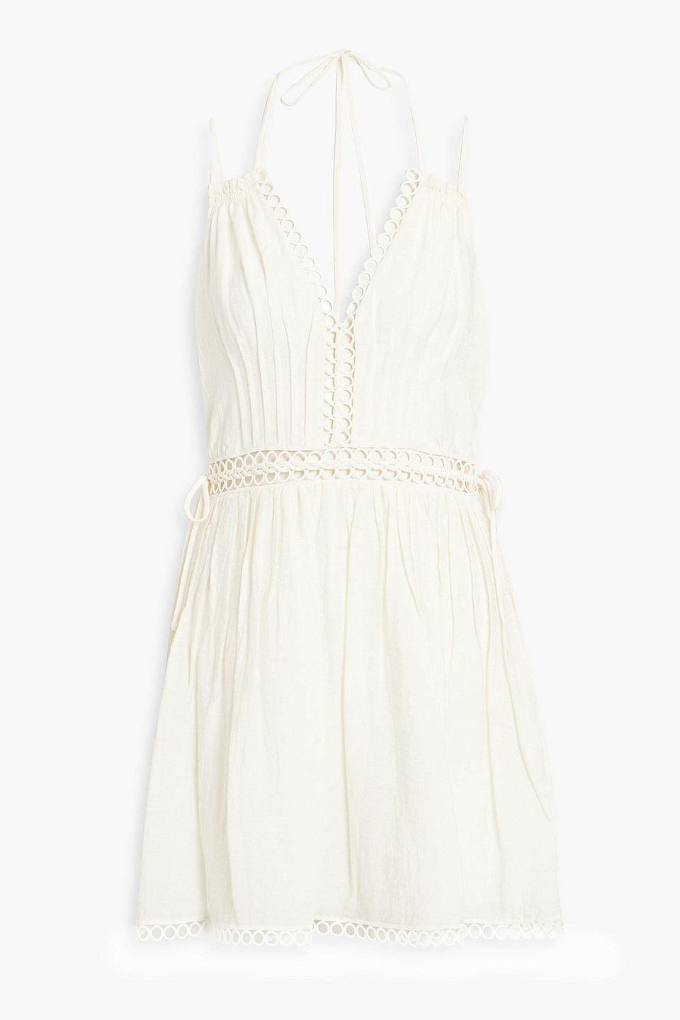 SIMKHAI - Trista crochet-trimmed gauze halterneck mini dress - White