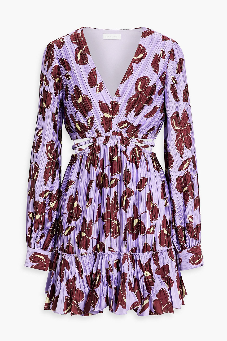 Simkhai Londyn Floral-print Plissé Satin-crepe Mini Dress In Lavender