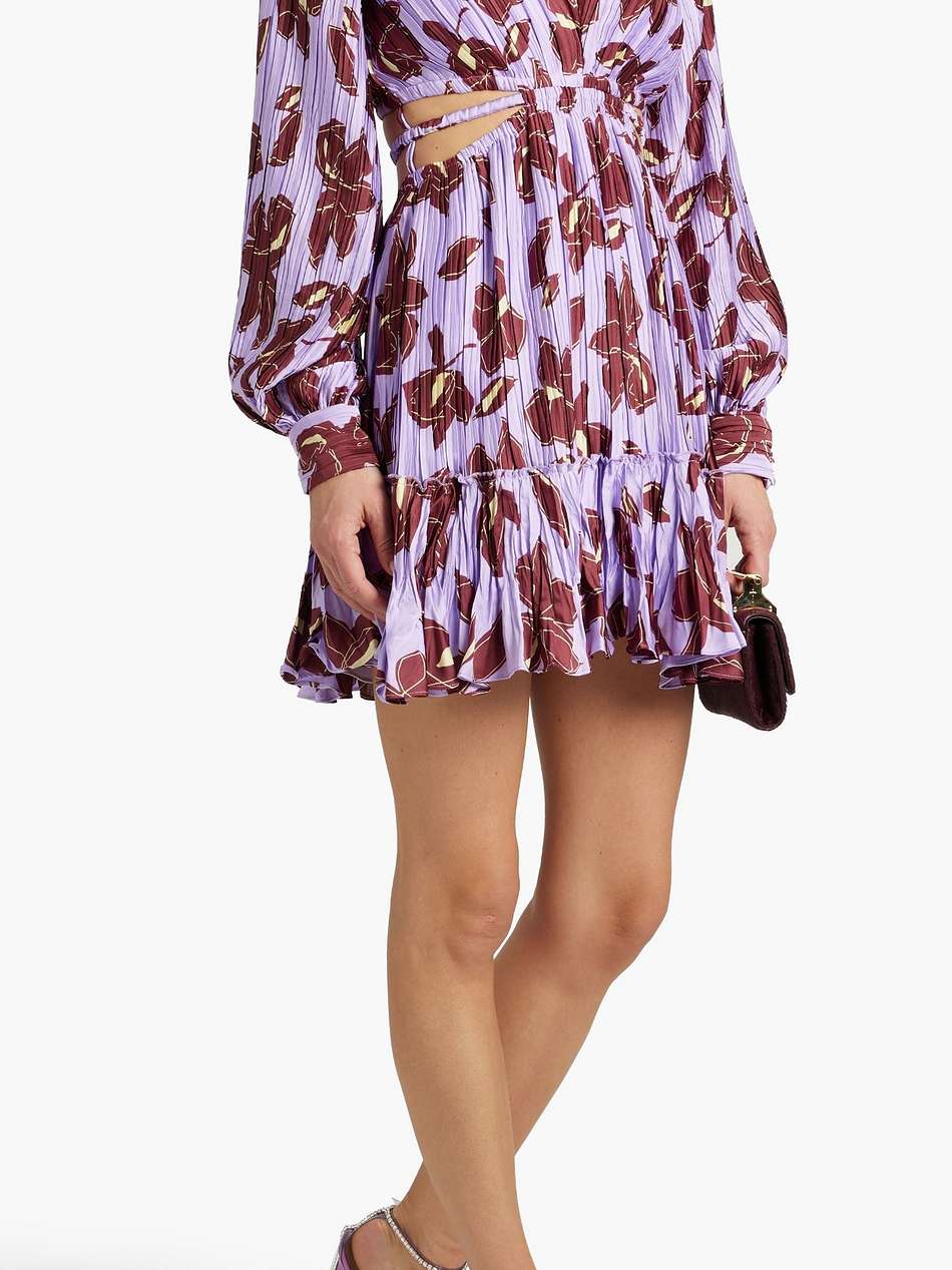 londyn floral-print plissé satin-crepe mini dress