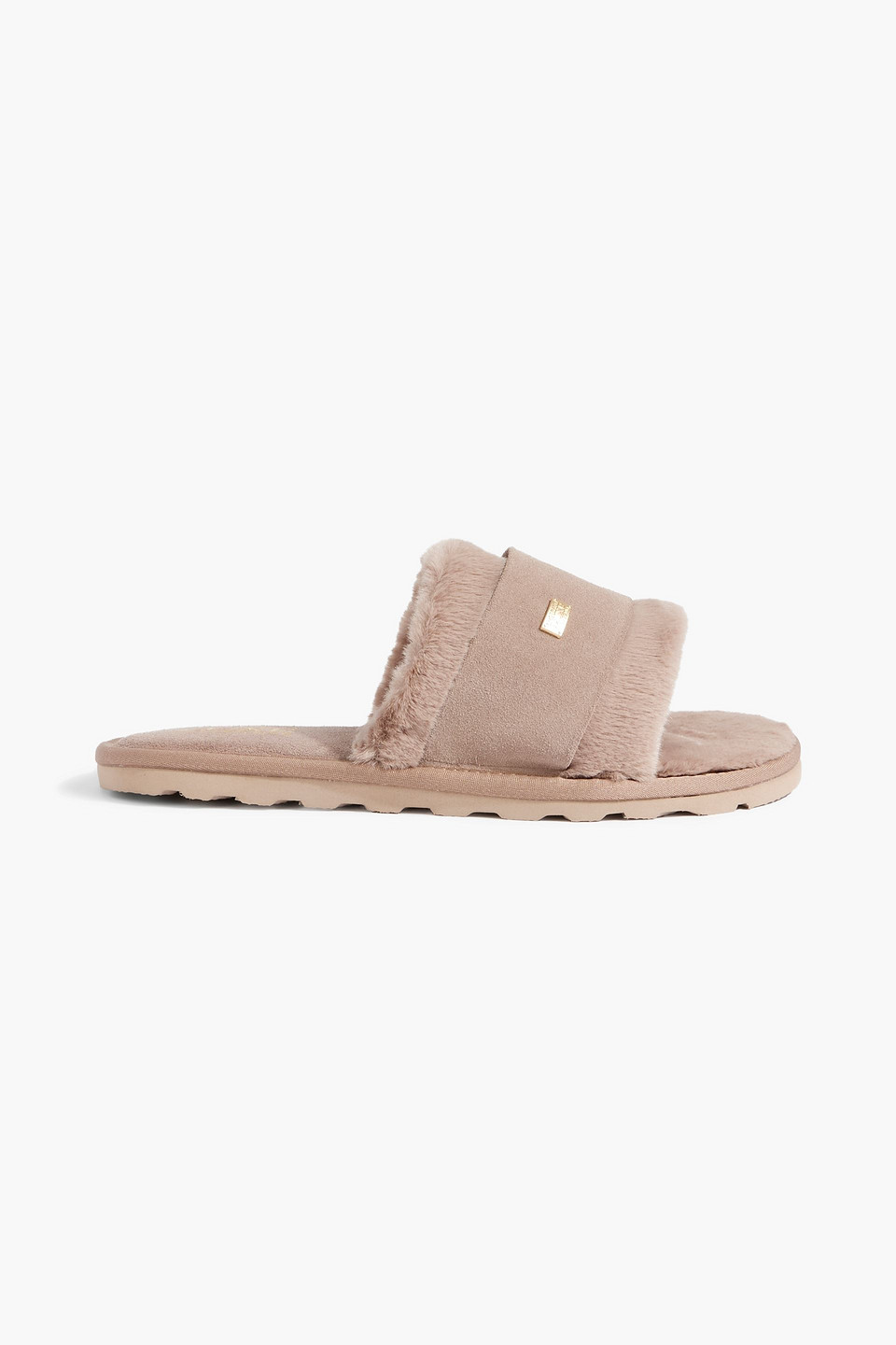 Muchas faux fur and suede slides