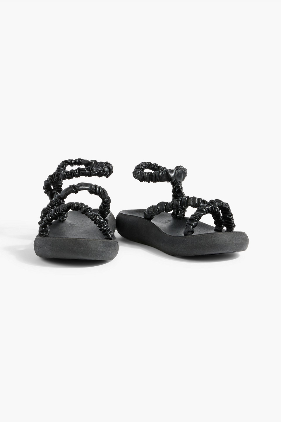 Shop Ancient Greek Sandals Scrunchie Eleftheria Faux Leather Sandals In Black