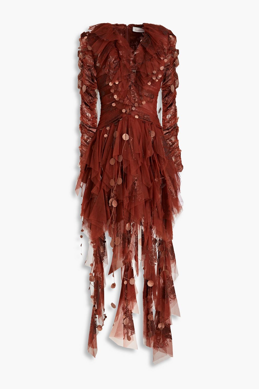 ZIMMERMANN Draped ruffled glittered tulle mini dress | THE OUTNET