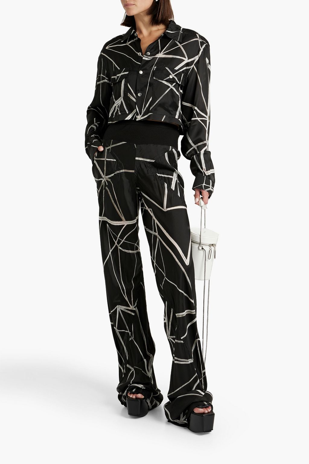 RICK OWENS Cropped printed cupro-satin shirt