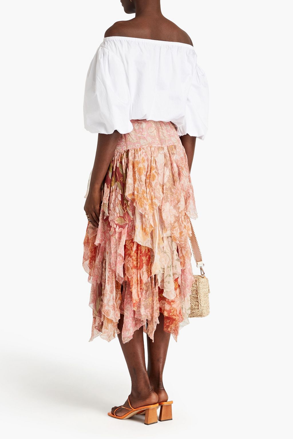 ZIMMERMANN Tiered floral-print silk-crepon midi skirt