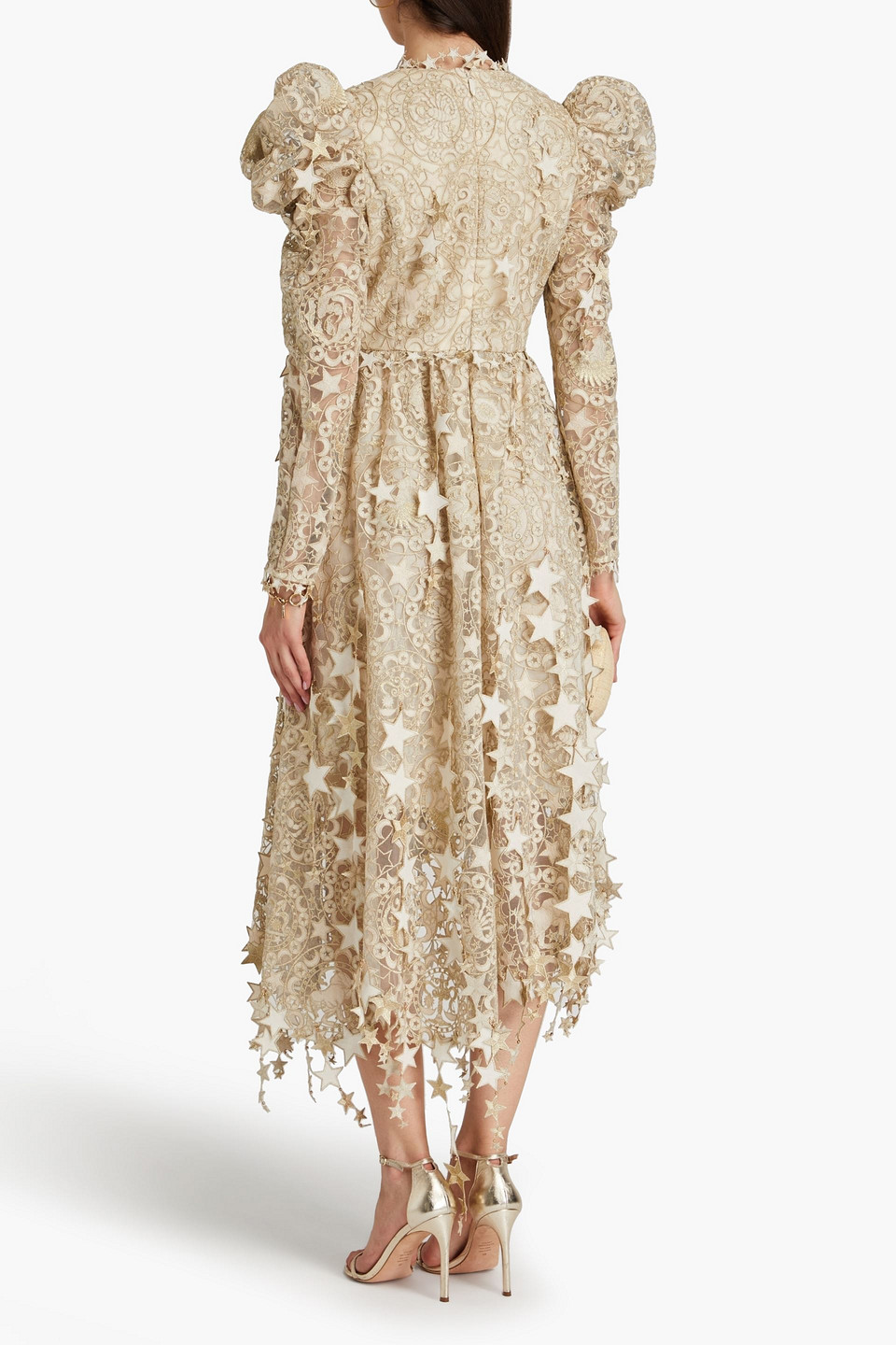 Shop Zimmermann Embellished Tulle Midi Dress In Gold