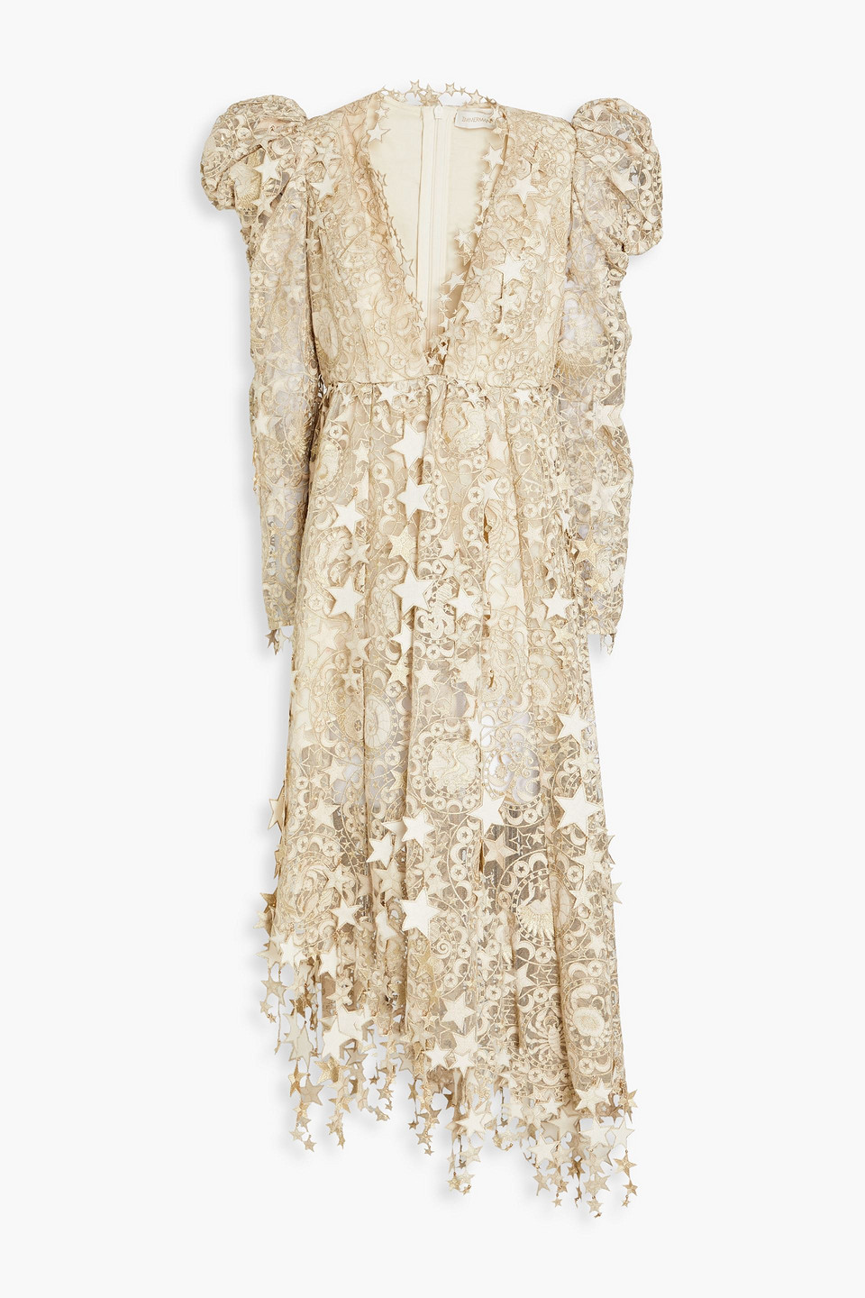 Zimmermann Embellished Tulle Midi Dress In Gold