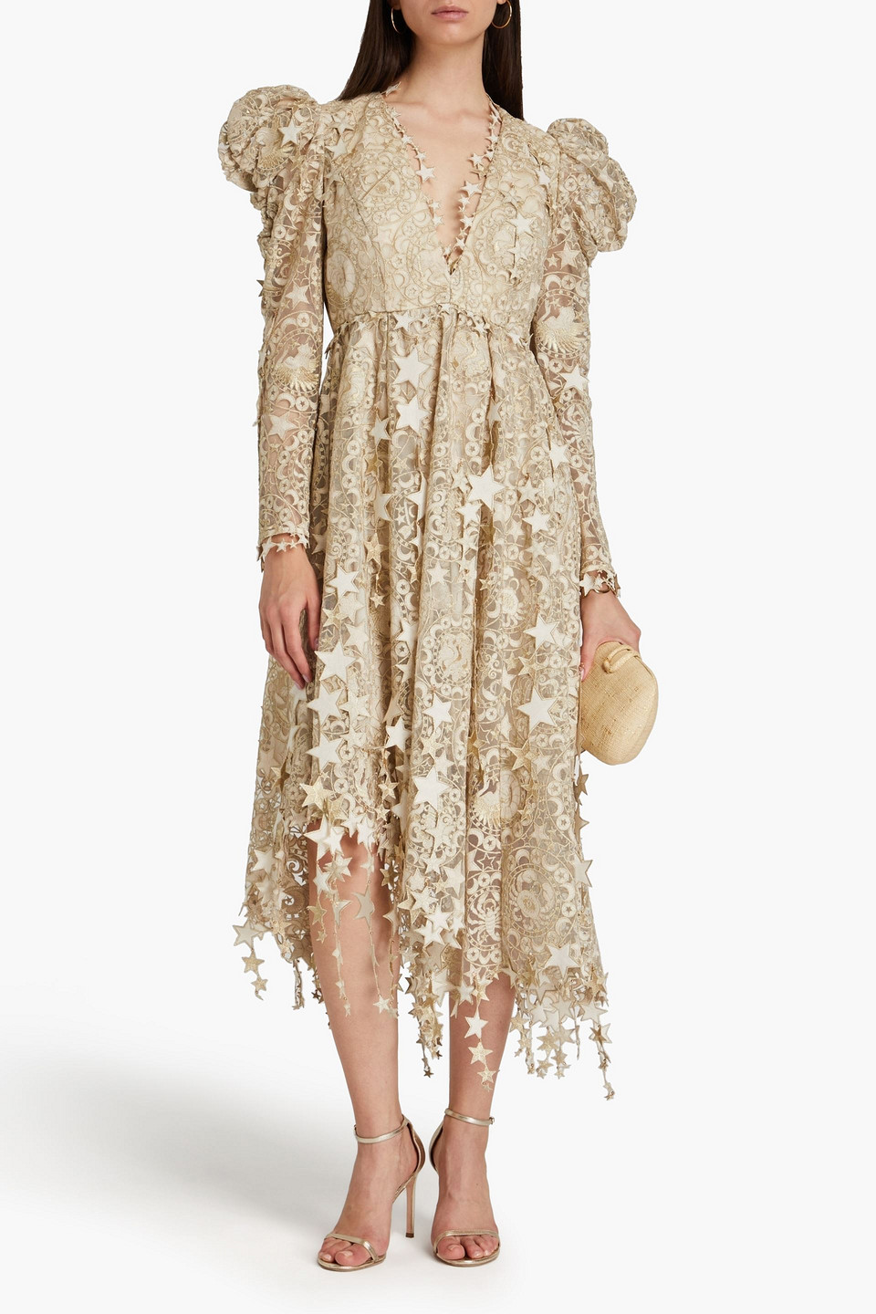 Shop Zimmermann Embellished Tulle Midi Dress In Gold