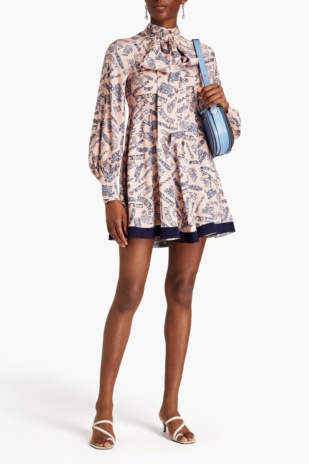 ZIMMERMANN Pussy-bow printed stretch-silk twill mini dress