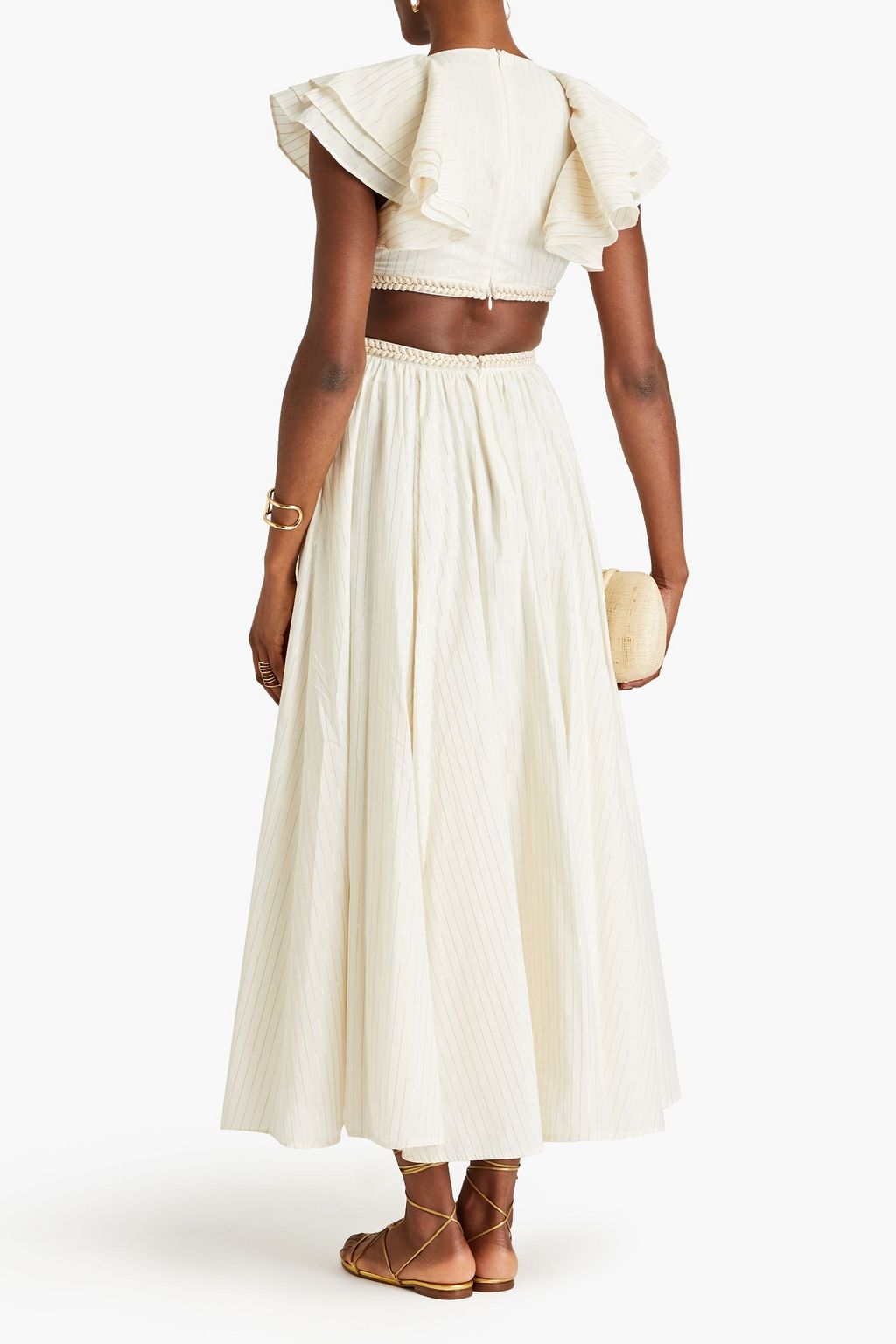 ZIMMERMANN Maxikleid aus einer Baumwollmischung mit Metallic-Effekt und Rüschen