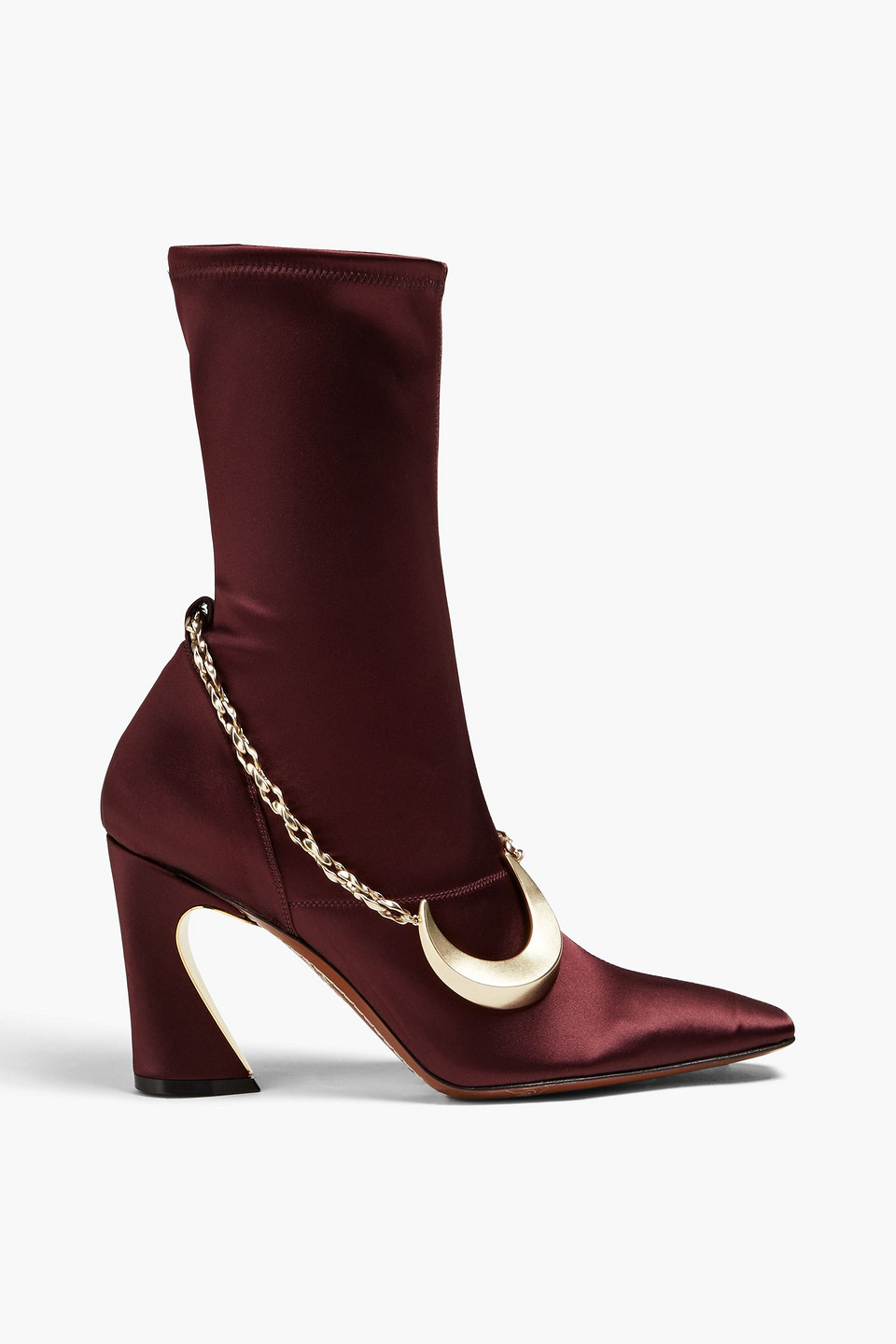 Zimmermann - Chain-trimmed satin ankle boots - Burgundy - EU 38