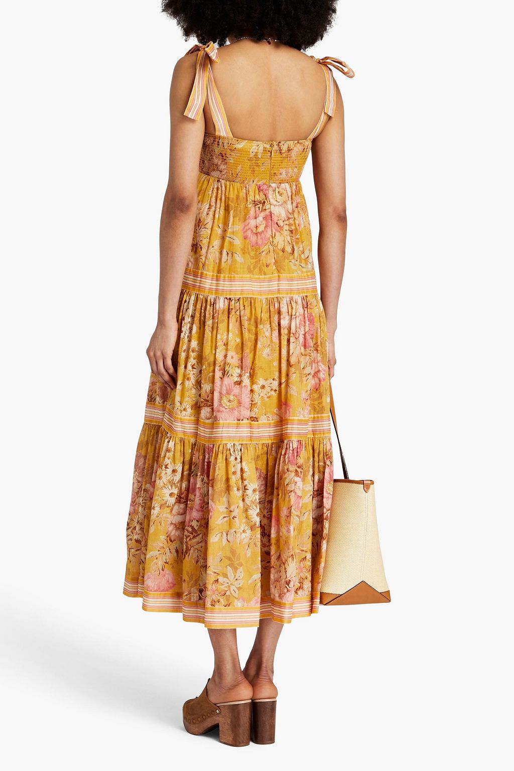 ZIMMERMANN Tiered striped cotton-gauze midi dress