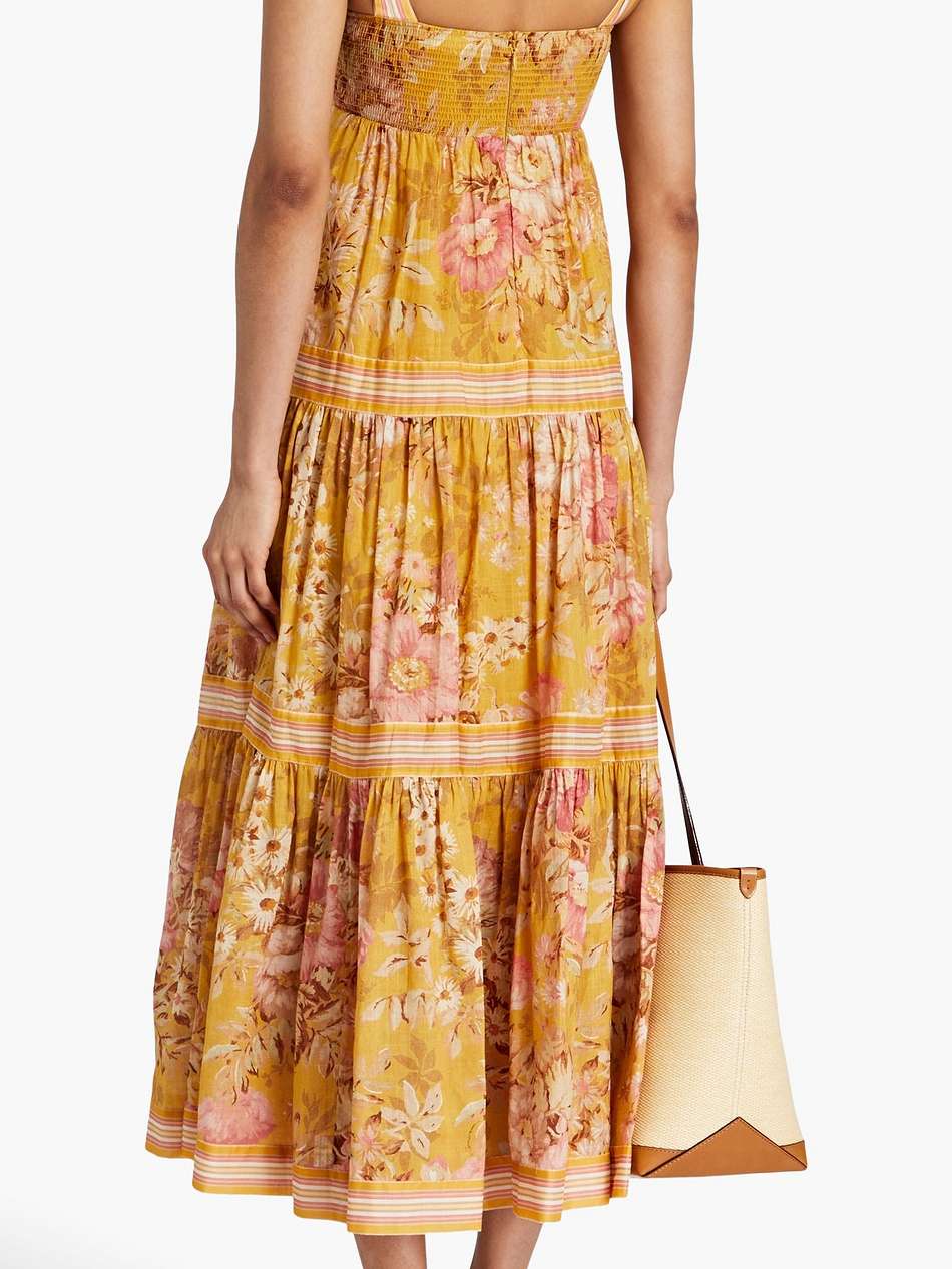 tiered floral-print cotton-gauze midi dress