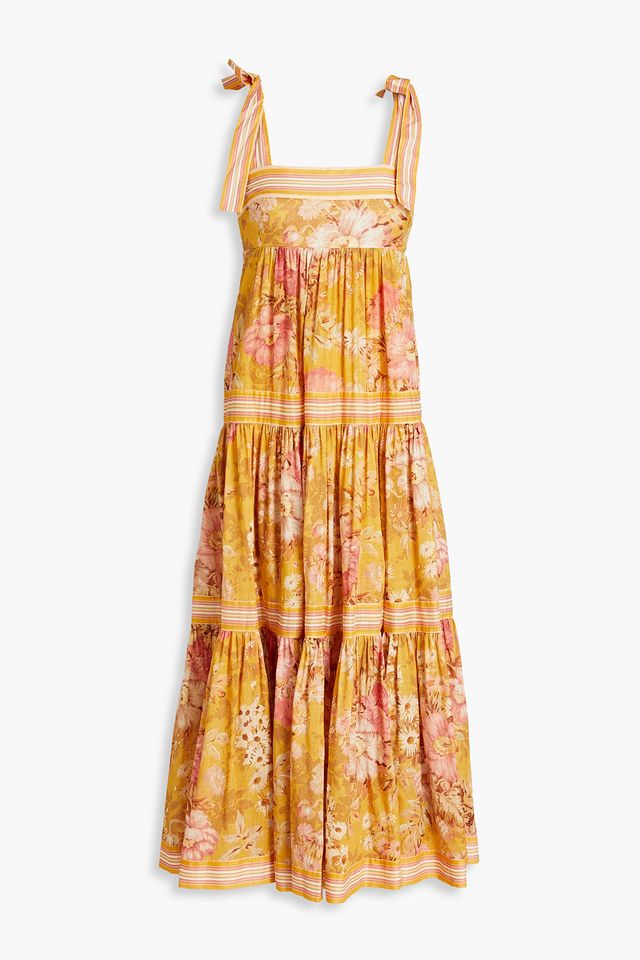 Tiered floral-print cotton midi dress