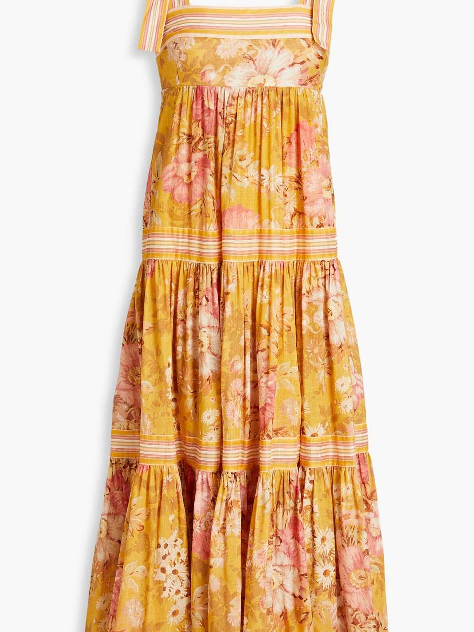 tiered floral-print cotton-gauze midi dress