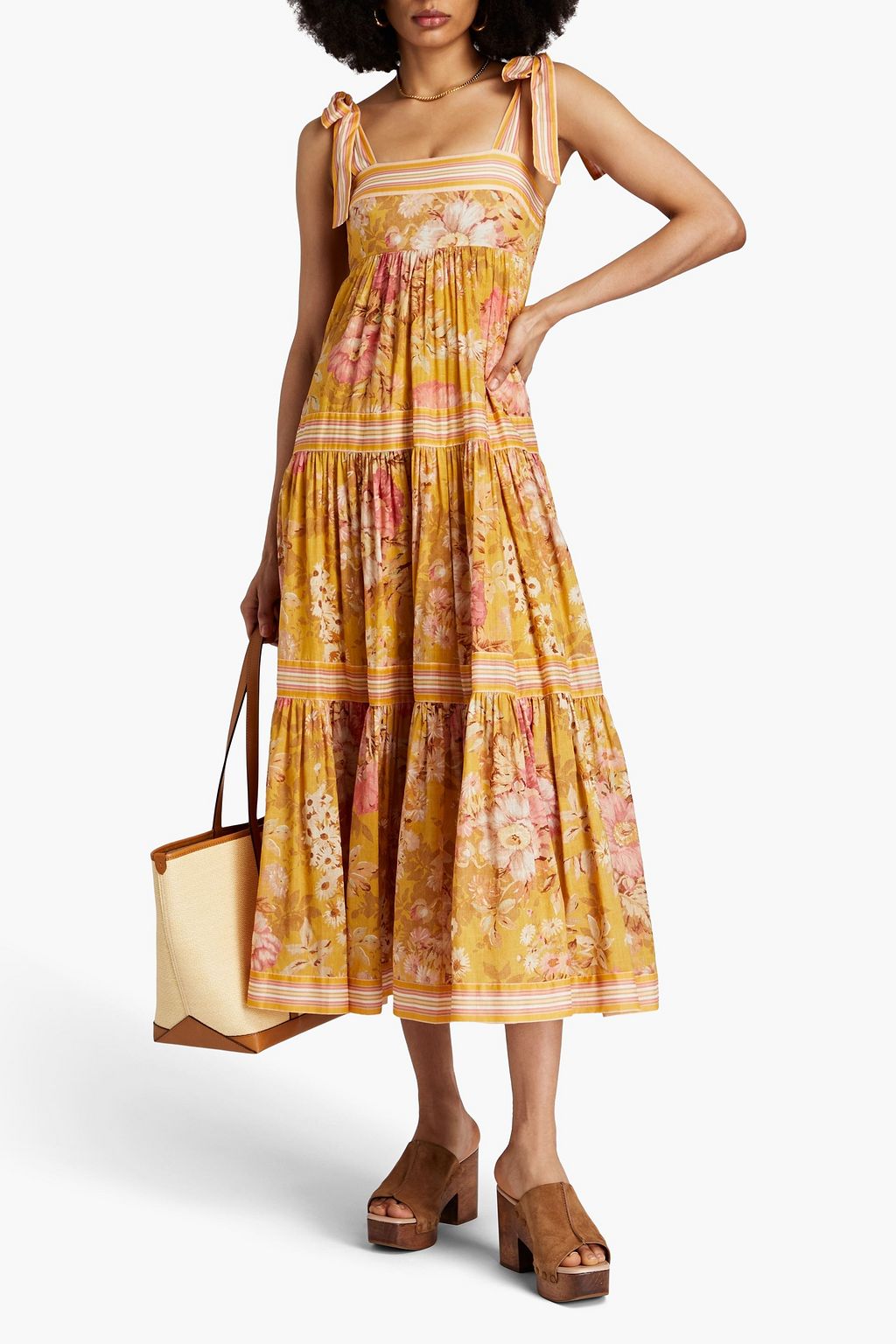 ZIMMERMANN Tiered striped cotton-gauze midi dress
