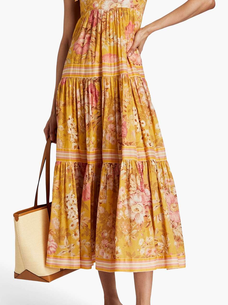 tiered floral-print cotton-gauze midi dress