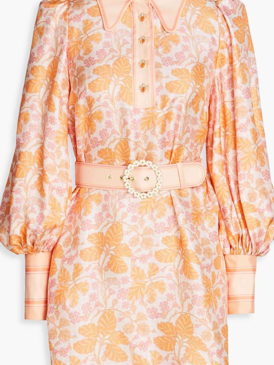 floral-print silk-twill mini shirt dress