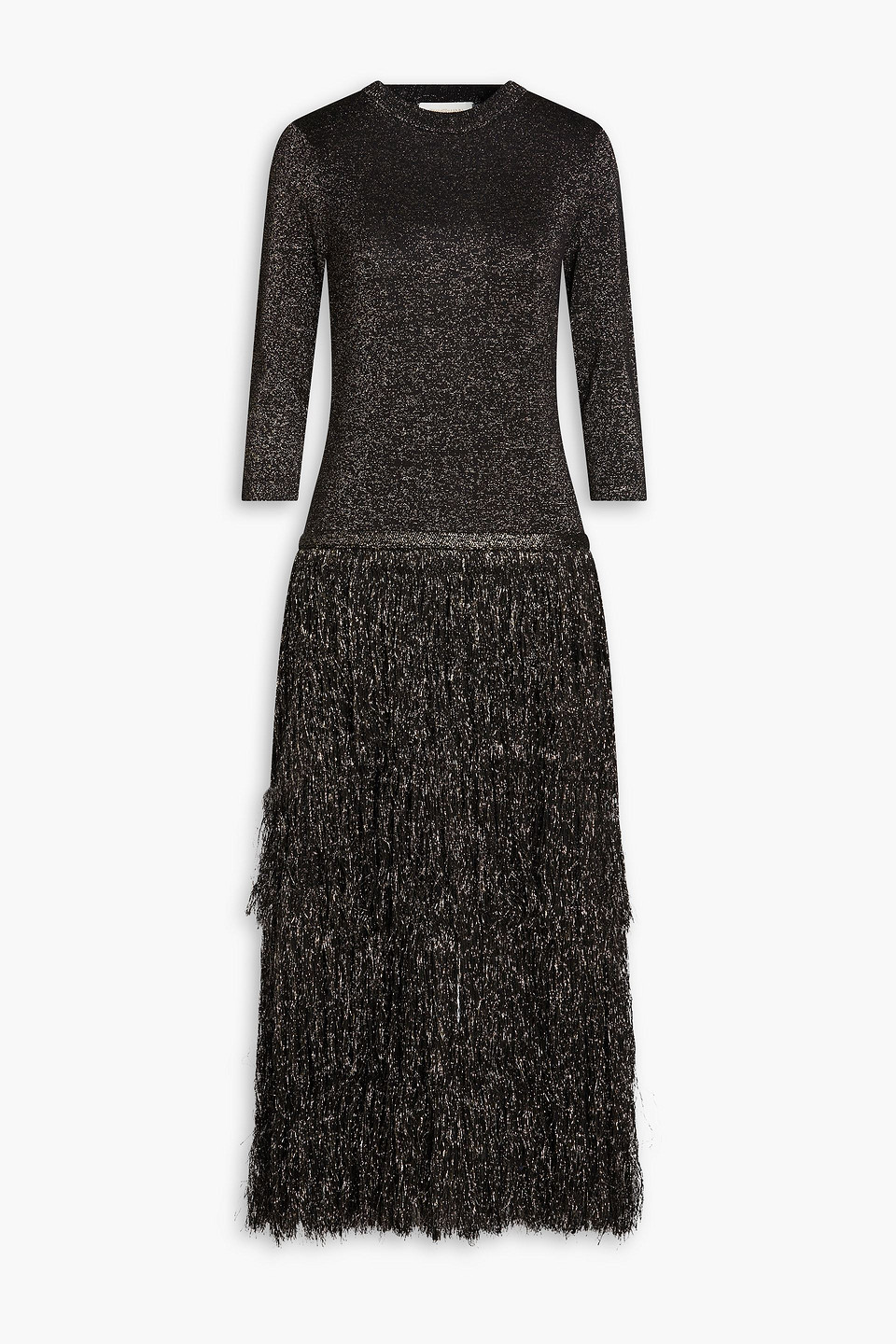 Zimmermann Fringed Metallic Jersey Midi Dress In Black