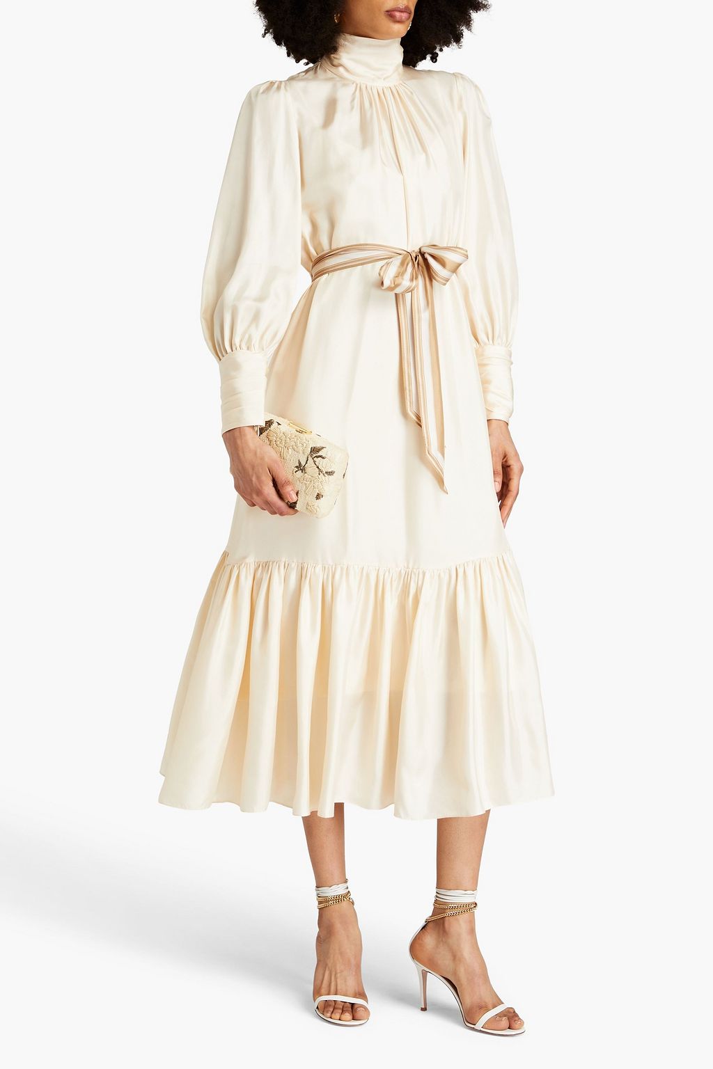 ZIMMERMANN Gathered silk-satin turtleneck midi dress