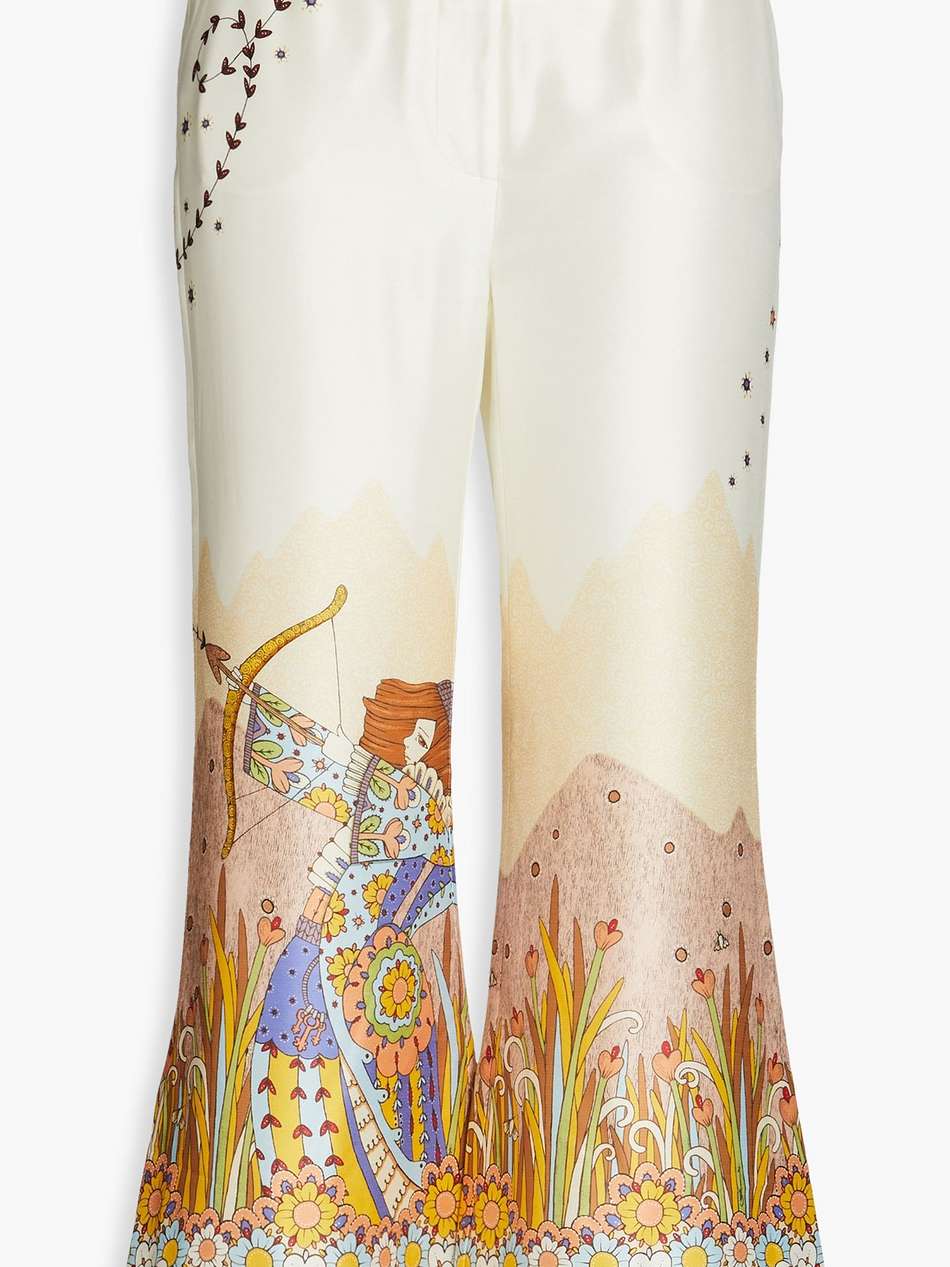 printed silk crepe de chine kick-flare pants