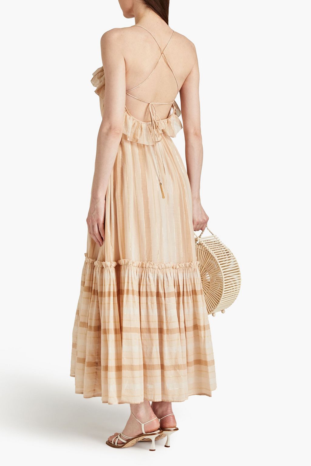 ZIMMERMANN Metallic striped cotton-blend maxi dress