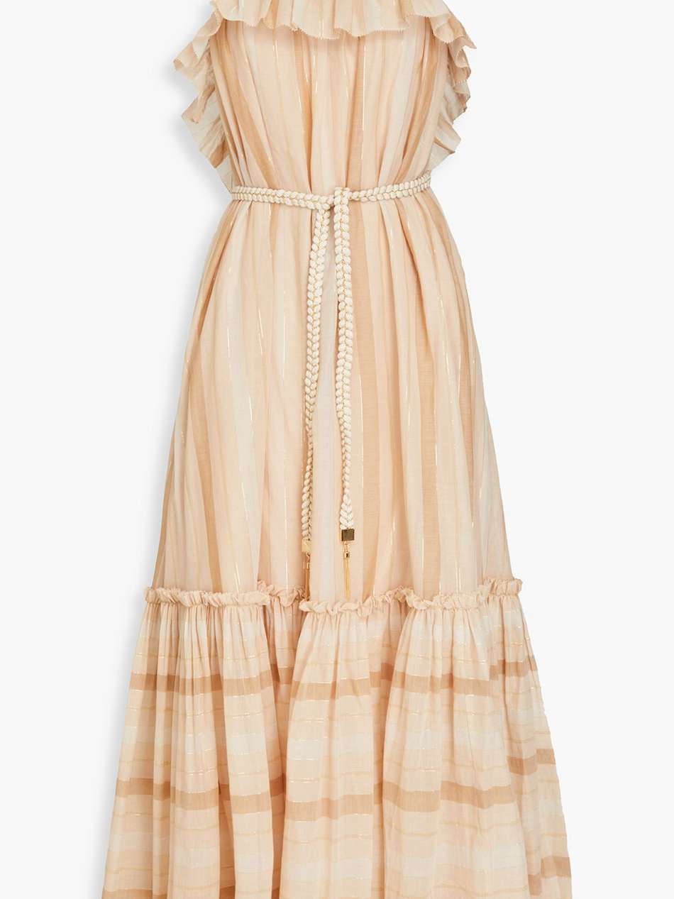 ruffled striped cotton-blend maxi dress