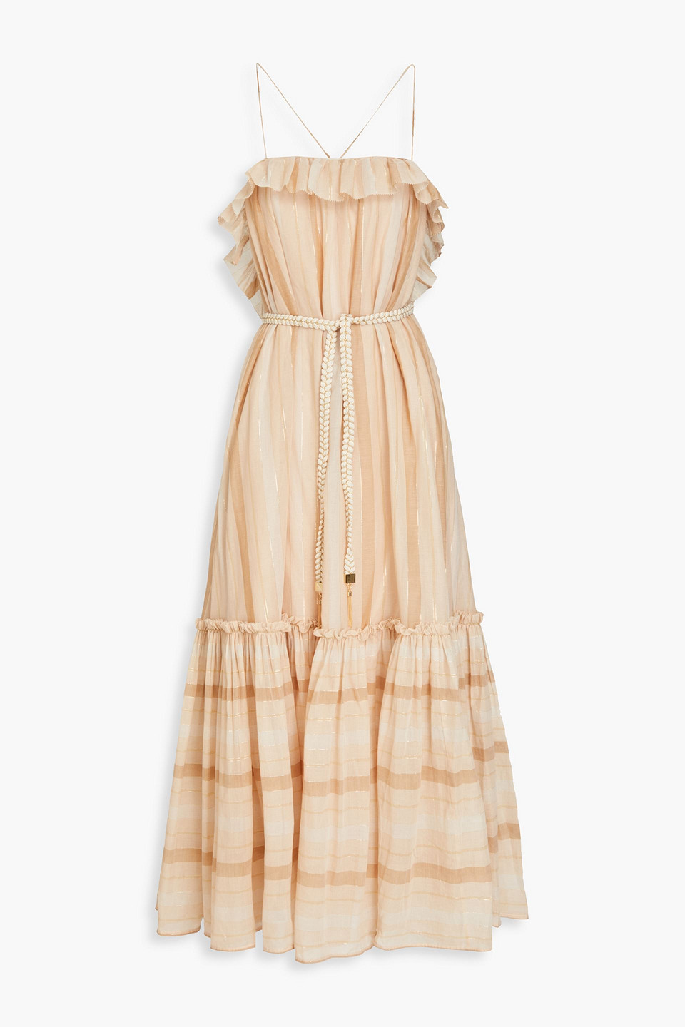 zimmermann - ruffled striped cotton-blend maxi dress - neutral - 00