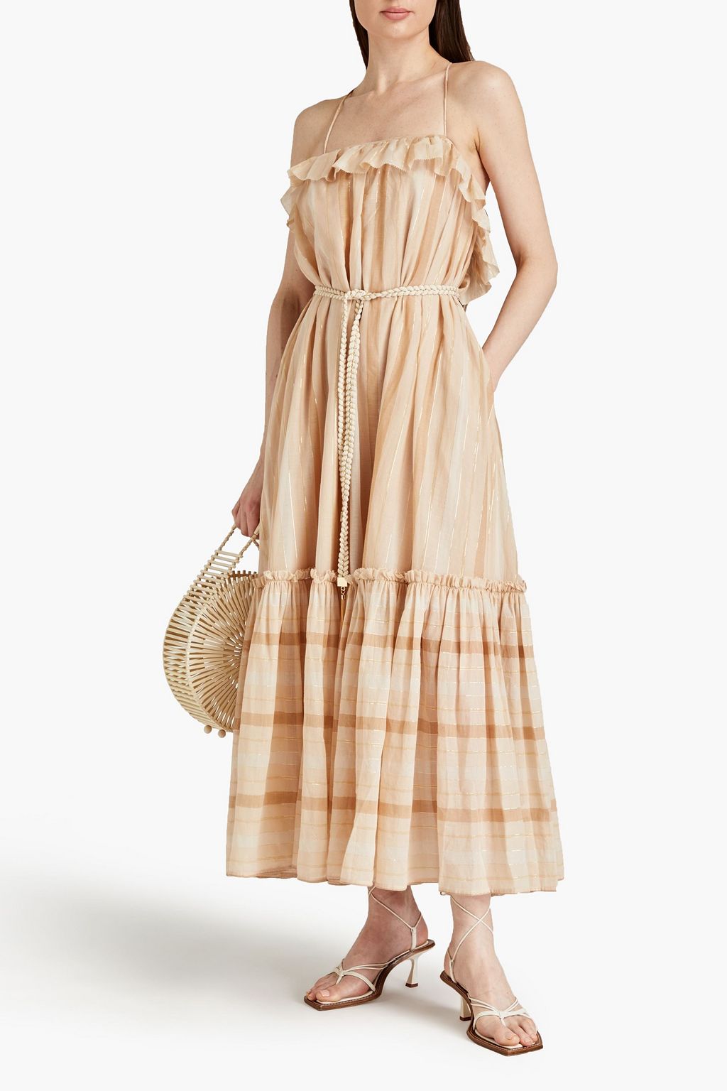 ZIMMERMANN Metallic striped cotton-blend maxi dress