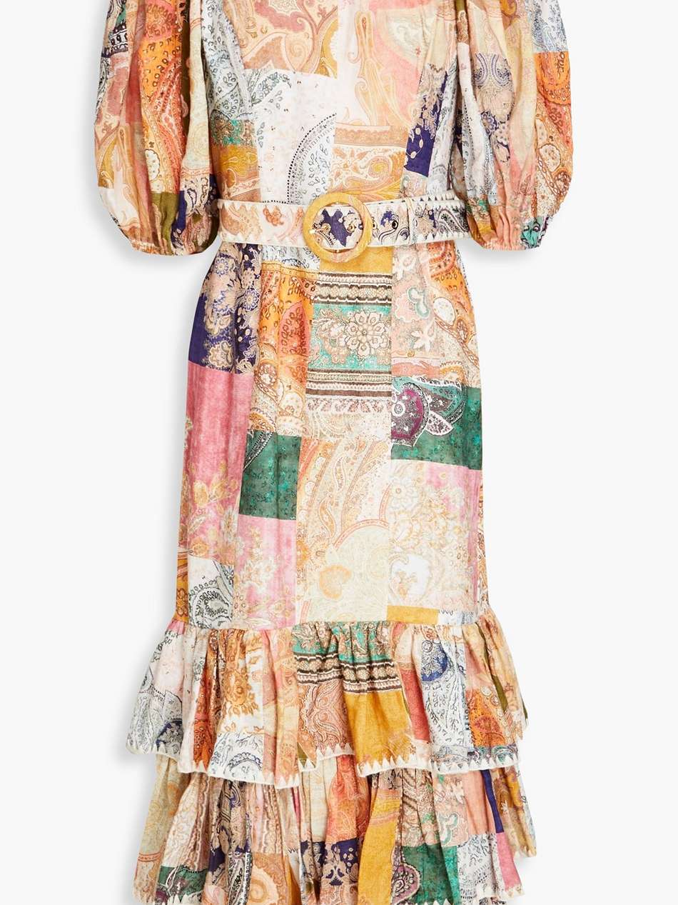 ruffled printed linen midi dress