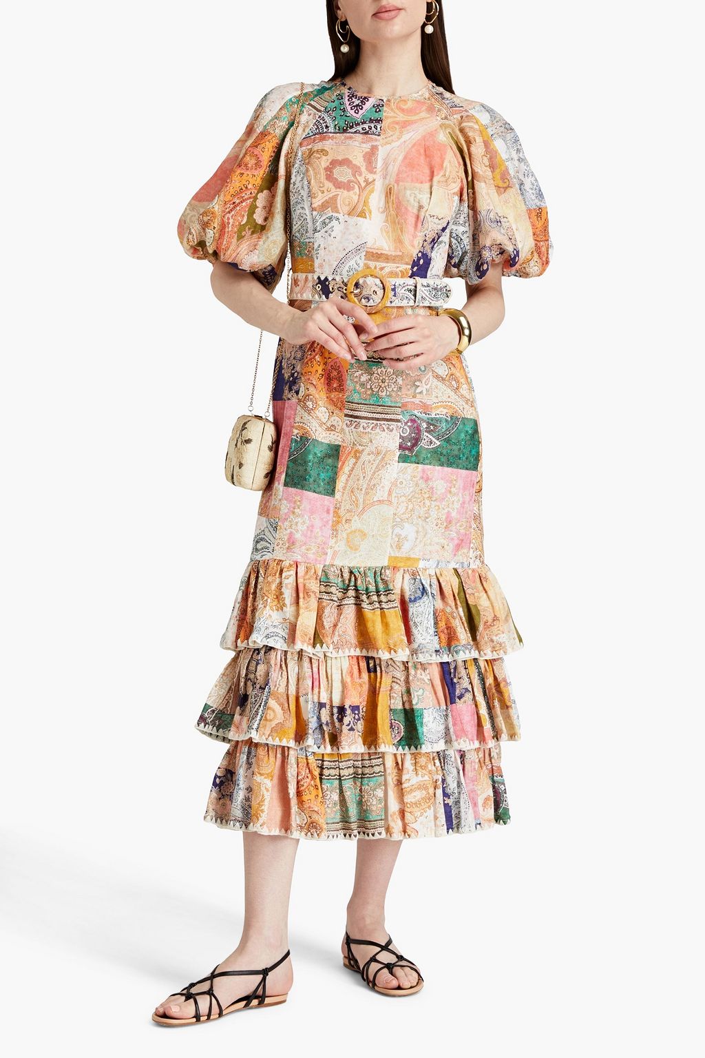ZIMMERMANN Ruffled printed linen midi dress