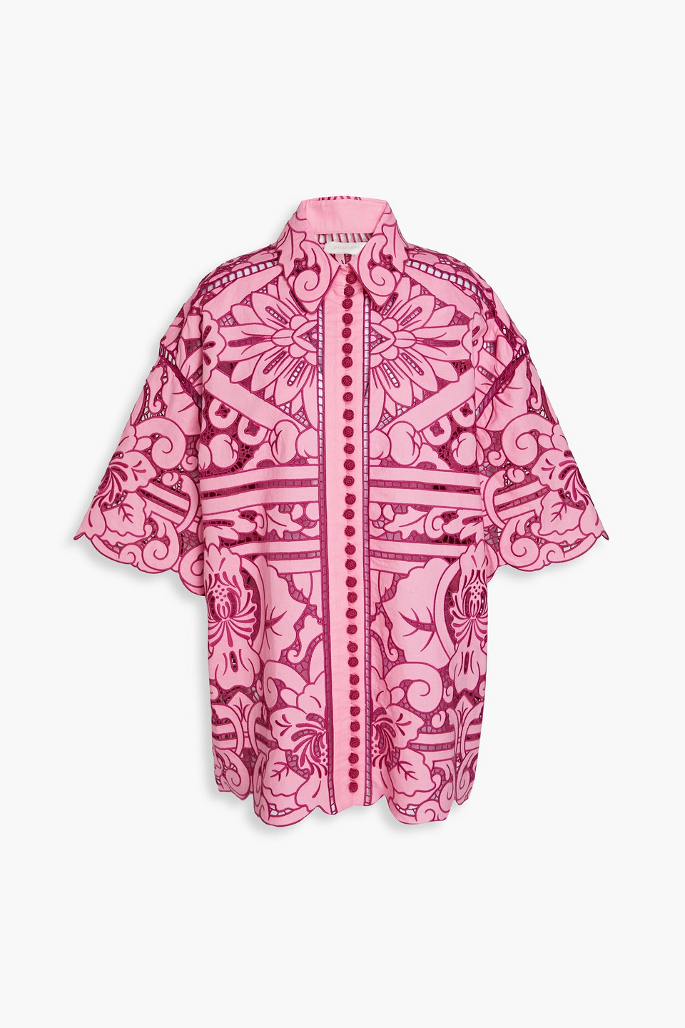 Zimmermann Oversized-hemd Aus Einer Leinen-baumwollmischung Mit Lochstickerei In Bubblegum