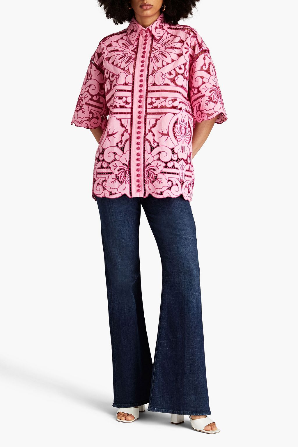 ZIMMERMANN Oversized broderie anglaise linen and cotton-blend shirt