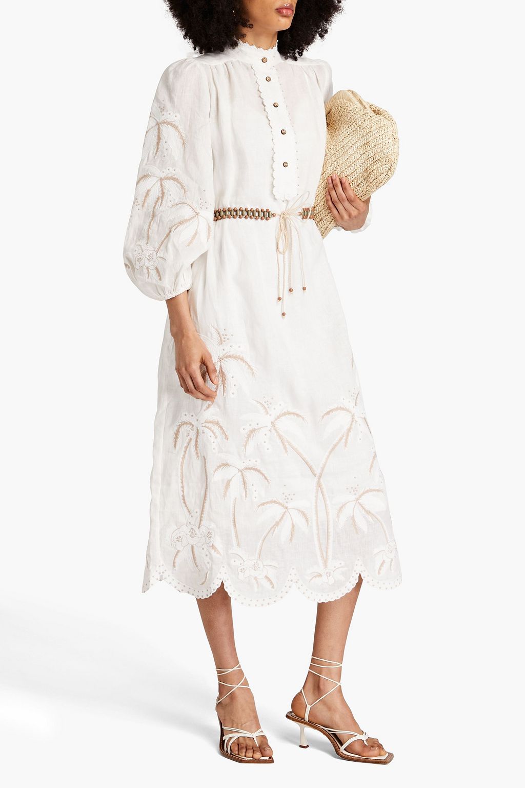 ZIMMERMANN Embellished linen midi dress