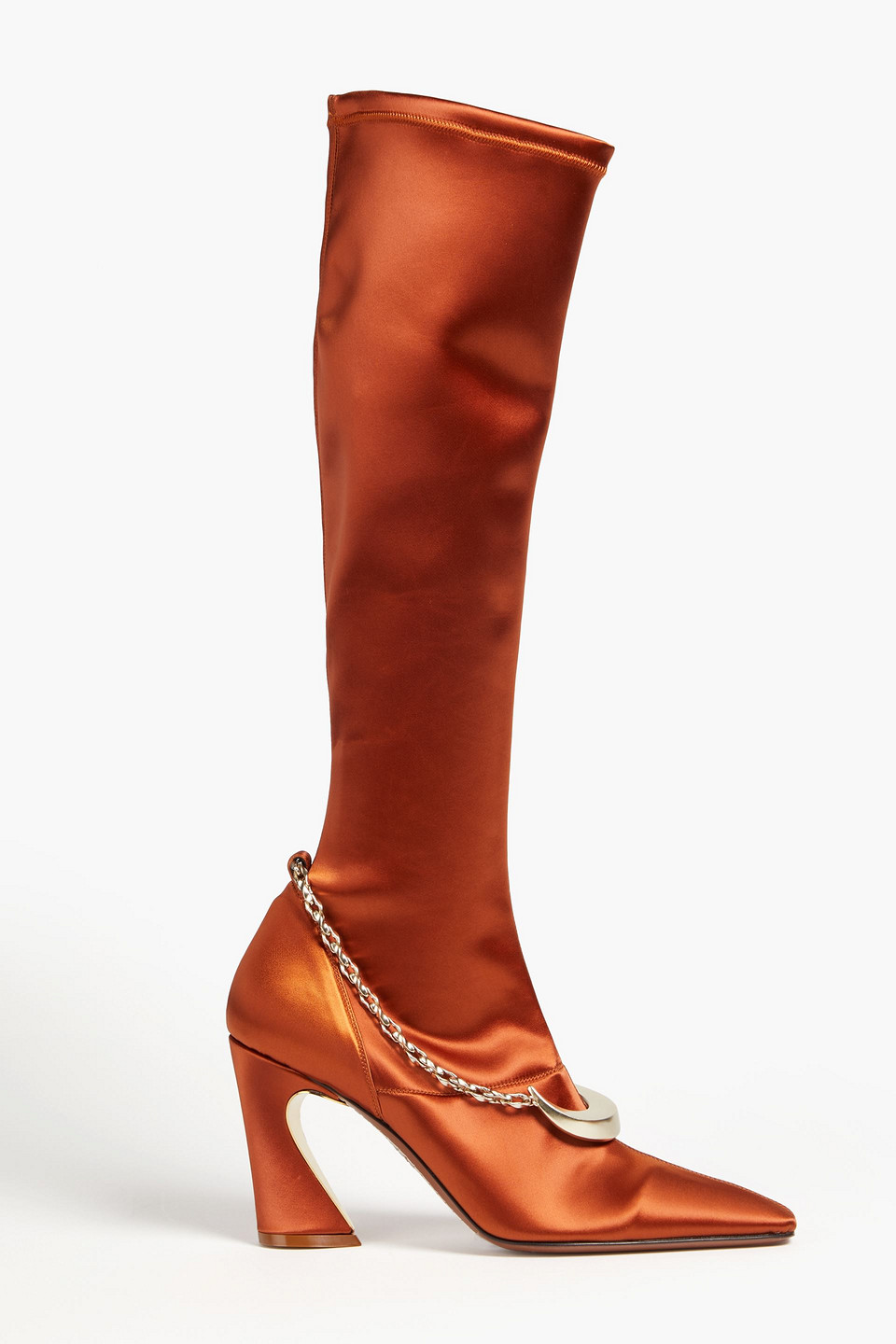 Shop Zimmermann Chain-trimmed Satin Knee Boots In Copper