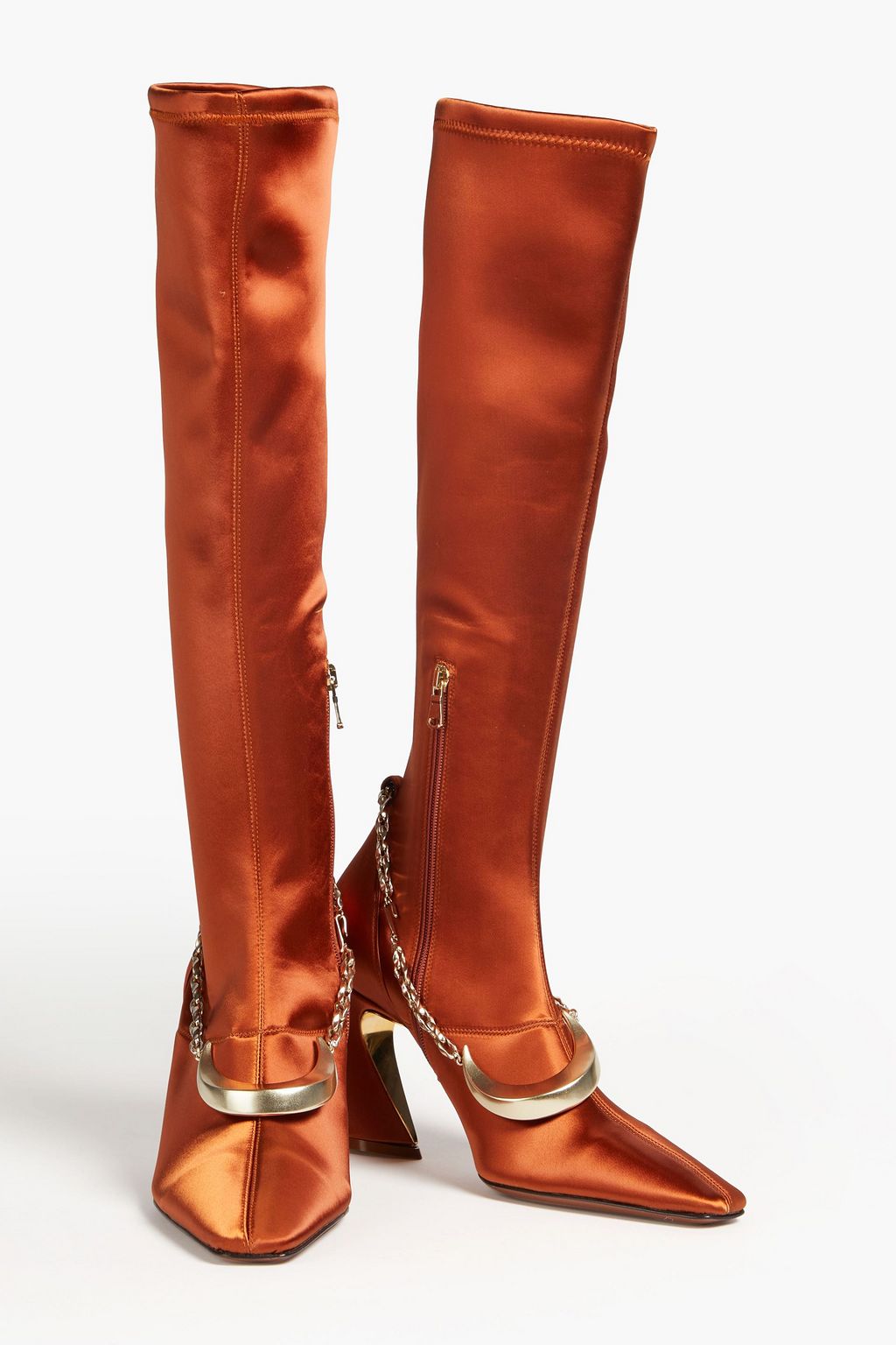 ZIMMERMANN Chain-trimmed satin knee boots | THE OUTNET