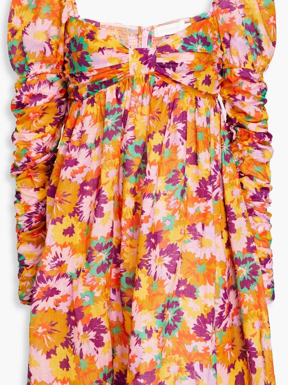 ruched floral-print cotton-voile mini dress
