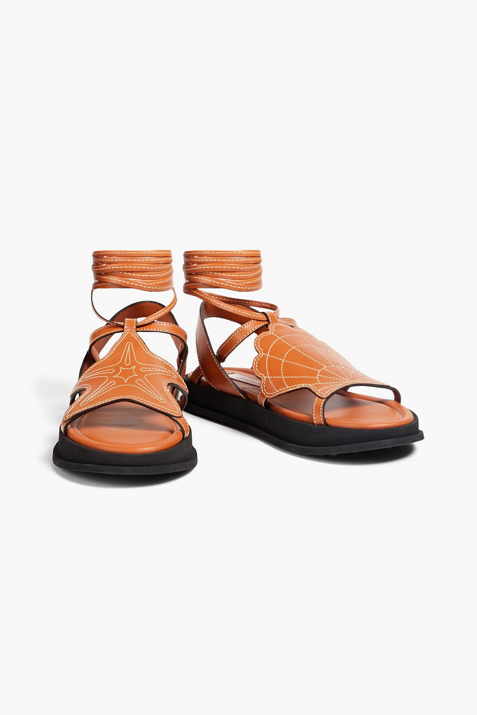 Shop Zimmermann Topstitched Leather Sandals In Tan