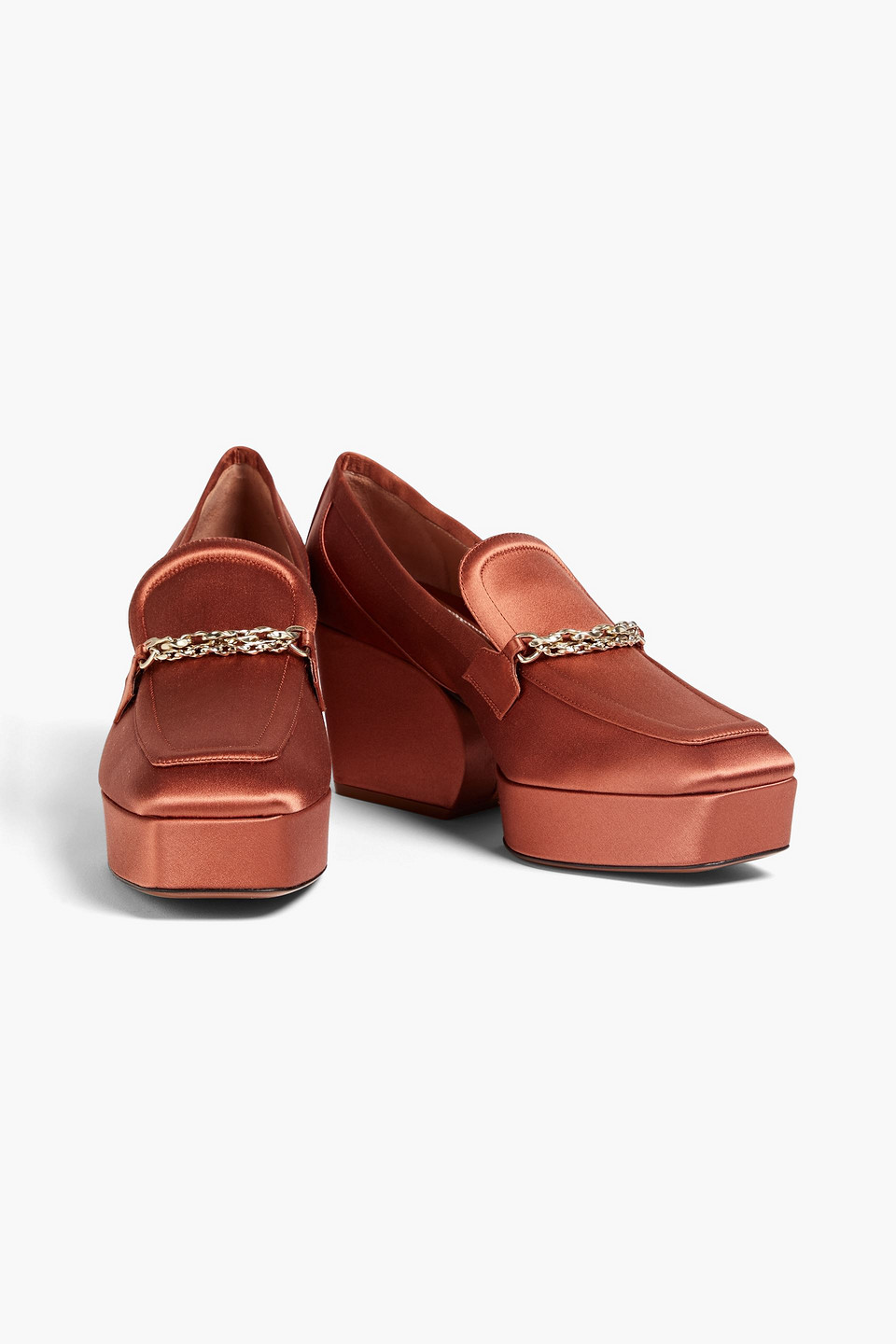 Shop Zimmermann Chain-embellished Satin Platform Loafers In Copper