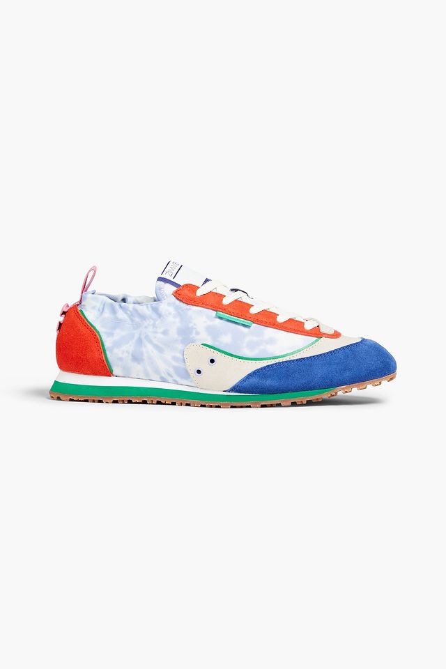 Tie-dyed twill and suede sneakers